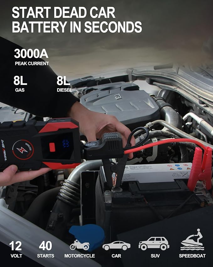 Jump Starter 3000A Peak 12V Portable Car Battery Jump Starter 24000mAh Jump Box - Image 2