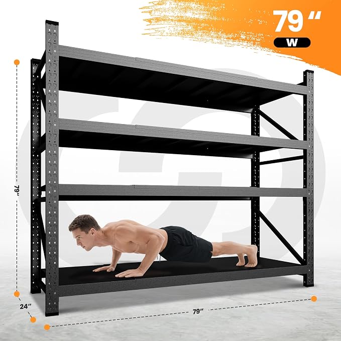 79” W Garage Shelving Heavy Duty, 7000LBS Metal Storage Shelves, 4 Tier Storage - Image 2