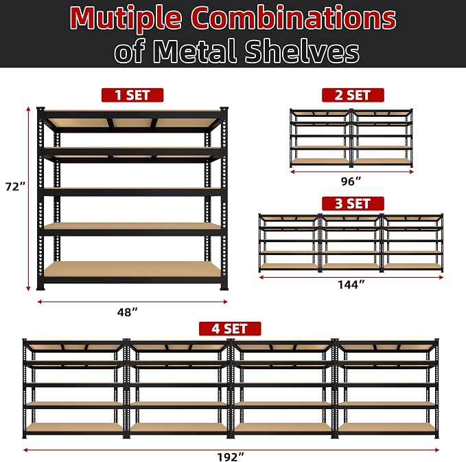 4 Packs 48" W x 24" D x 72" H Adjustable Garage Storage Shelves - Image 8