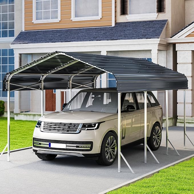 10x15 Ft Carport, Heavy Duty Metal Car Port, All-Weather Protection, Easy by Unknown