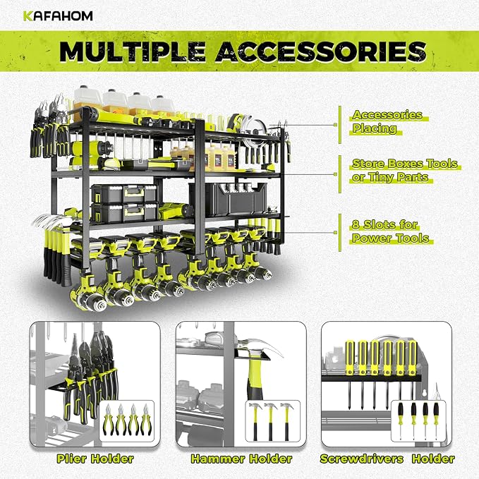 KAFAHOM Power Tool Organizer Wall Mount, 4-Tier Drill Holder - Image 2