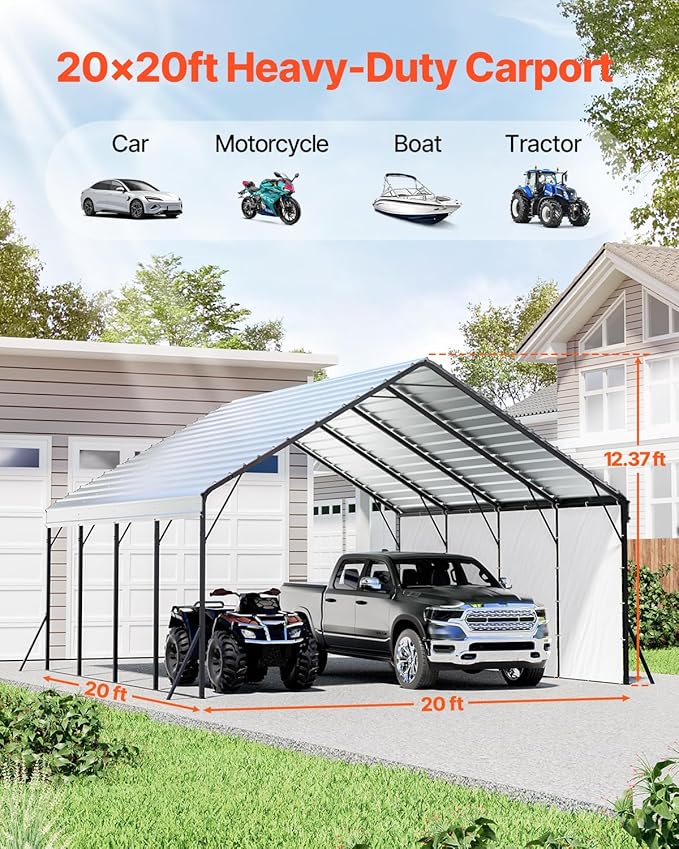 VEVOR Heavy Duty Metal Carport, 20 x 20 ft Outdoor Carport - Image 2