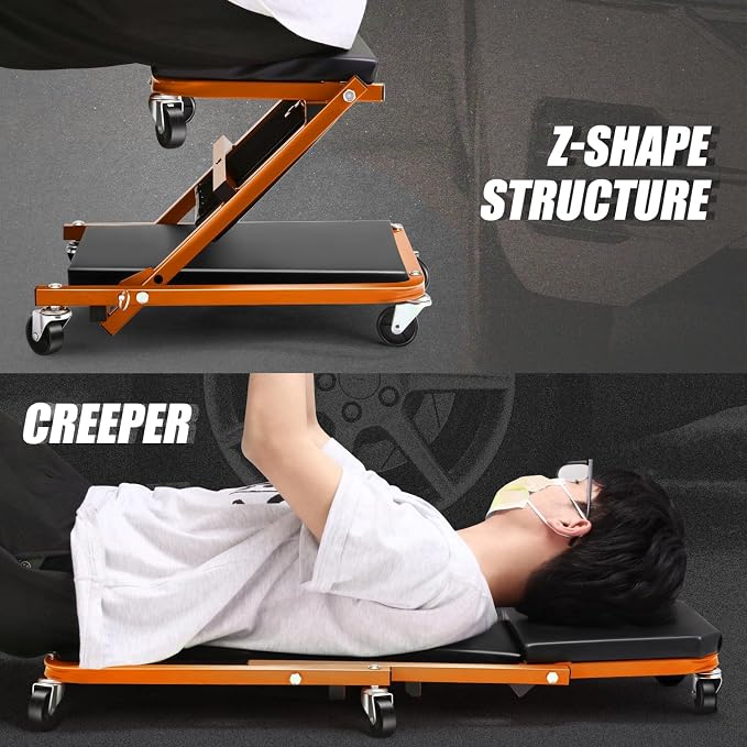 PM PERFORMOTOR 36 Inches Folding 2 in 1 Rolling Z Creeper, Adjustable Roller - Image 7