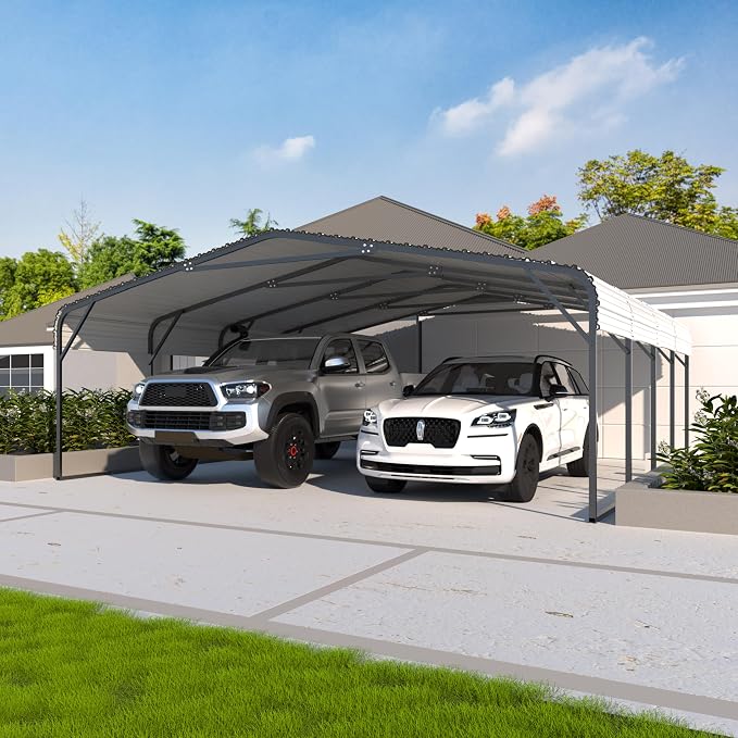 20x20 FT Carport with Metal Roof, Heavy Duty Metal Carport Canopy, Garage Car - Image 12