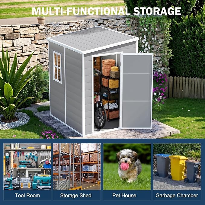 5x4 FT Small Resin Shed, Waterproof Outdoor Shed - Image 4
