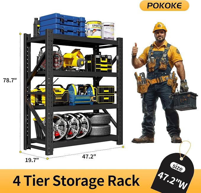 Garage Shelving Unit, 4 Tier Heavy Duty Racks, Easy Assembly, Metal Racks - Image 2