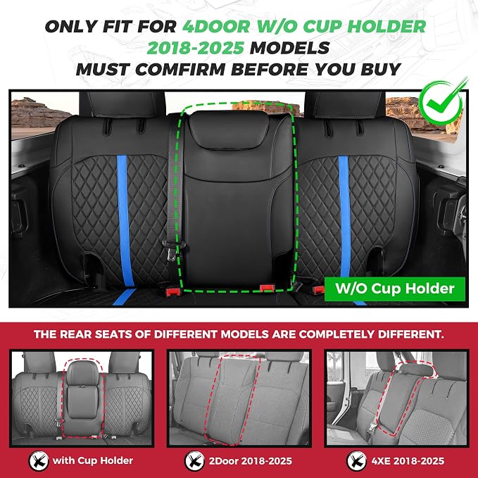 for Jeep Wrangler Seat Covers 4Door JL 2018 2019 2020 2021 2022 2023 2024 2025 - Image 2