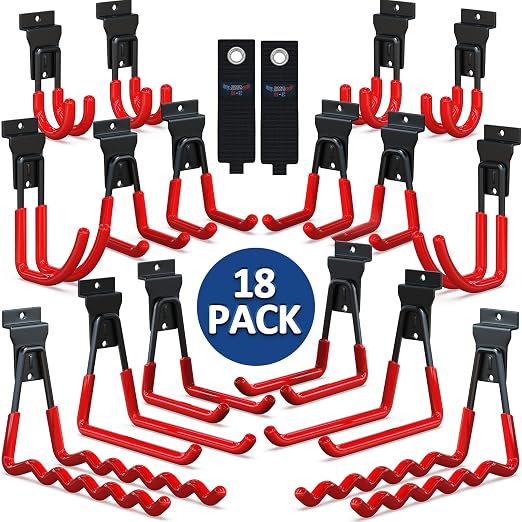 3-H Slatwall Accessories 18 Pack, Slatwall Hooks & Hangers Multi Sizes by 3-H