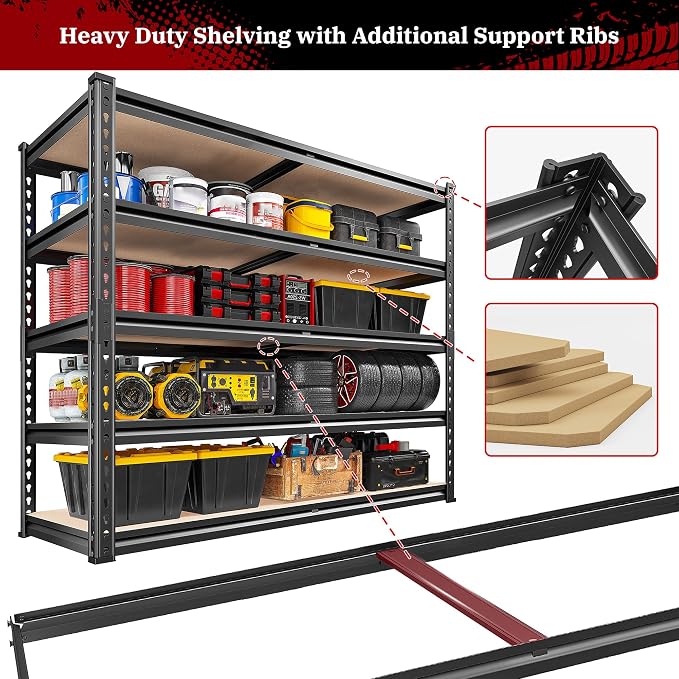 REIBII 2500LBS Garage Shelving Heavy Duty 72''H Storage Shelves 40" W Heavy - Image 8