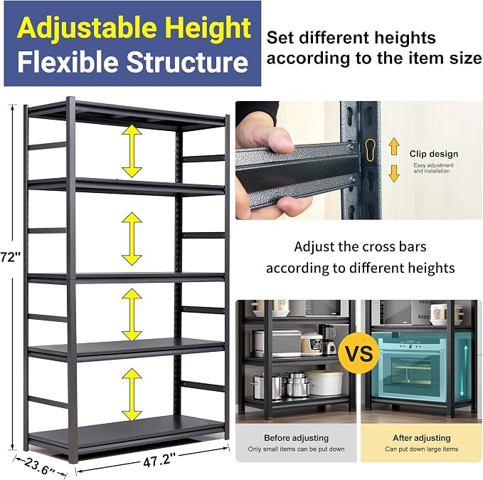 TOPKEY Metal Storage Shelf Garage Storage Shelves, Heavy Duty 5-Tier Utility - Image 3