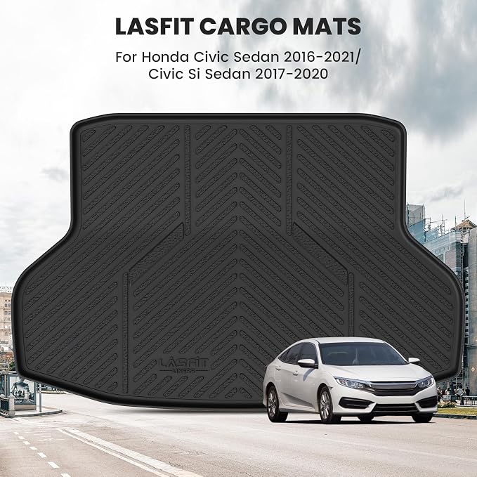 LASFIT Trunk Mat for Honda Civic Sedan 2016-2021, All Weather TPE Custom Fit - Image 2