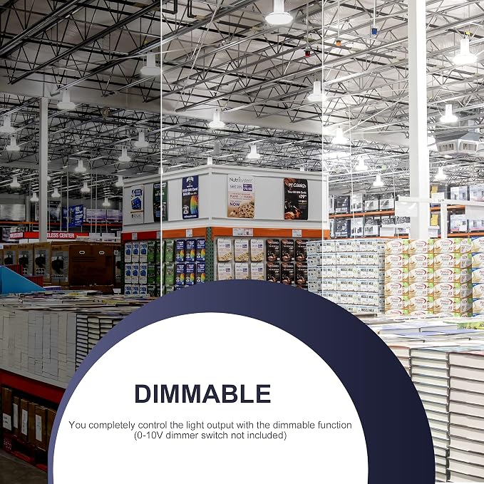 150W UFO-LED-High-Bay-Light, UL & DLC Listed 5000K Daylight 21000LM, 0-10V - Image 3