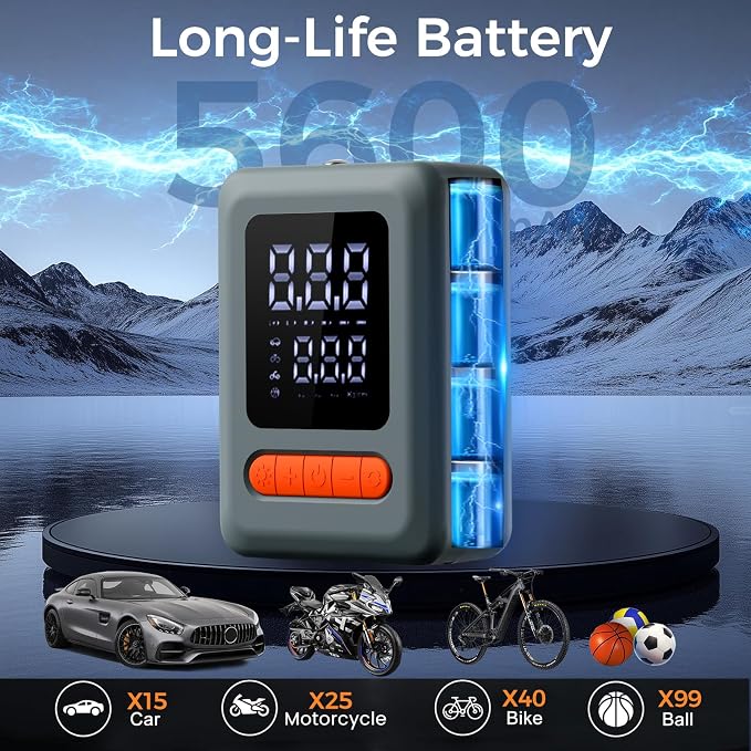 Tire Inflator Portable Air Compressor, Cordless Air Pump - Image 2