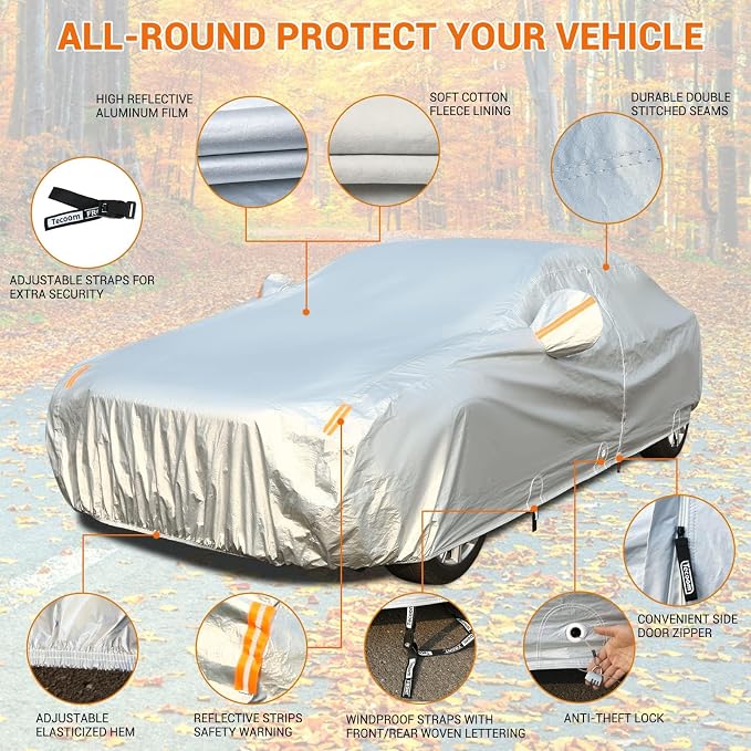 Tecoom Car Cover Waterproof All Weather, 3 Layers Car Covers - Image 2