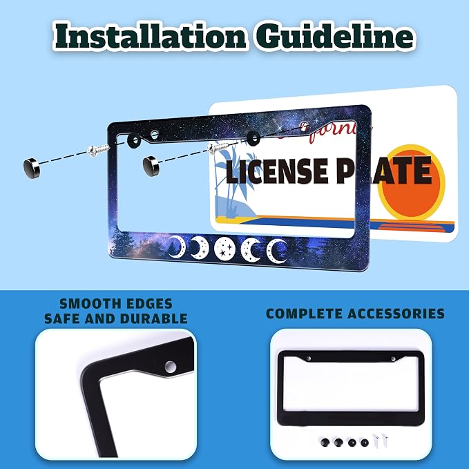 Moon Phases License Plate Frame Starry Sky Forest Moon License Plate Holder - Image 4