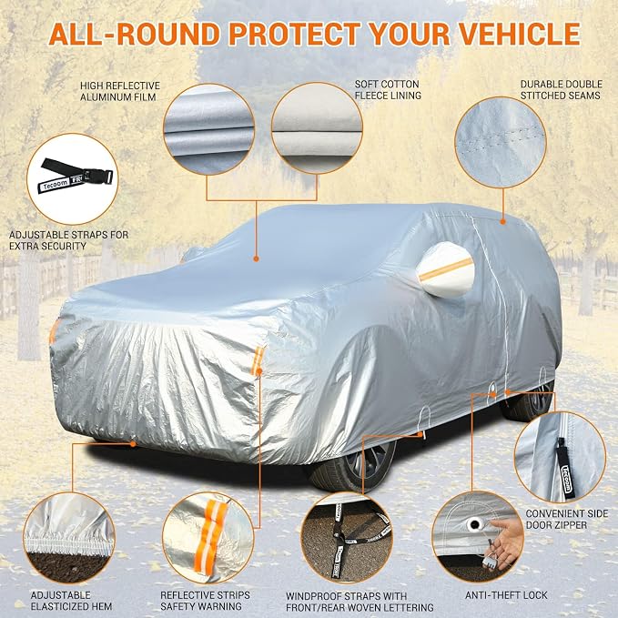 Tecoom SUV Car Cover Waterproof All Weather, Fleece Lining Car Covers - Image 3