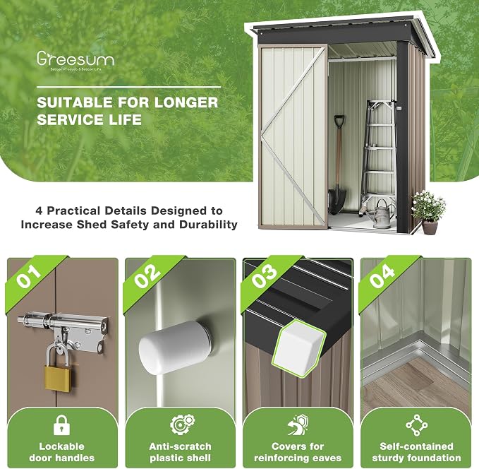 Greesum Outdoor Storage Shed 5 x 3 ft. Utility Tool Shed Metal Storage Garden - Image 5
