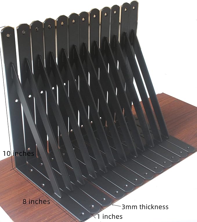 4 Pack L10 x H 8" Black Heavy Duty Shelf Brackets - Image 2