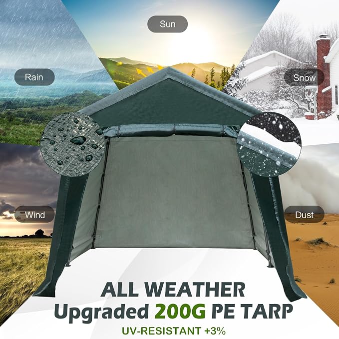 ERGOMASTER 8 Ft x 14 Ft Outdoor Carport Patio Storage Shelter Metal Frame and - Image 3