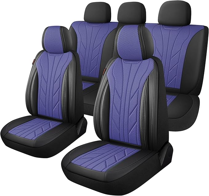 CAROMOP Luxury Faux Leather&Fabric Car Seat Covers Full Set by CAROMOP