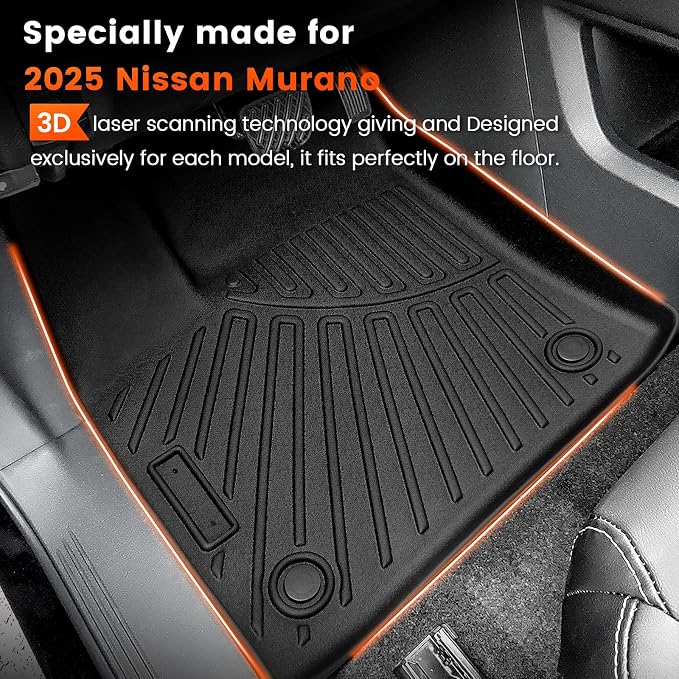 KMF Custom Fit Floor Mats for Nissan Murano 2025 Accessories, All Weather 3D - Image 2