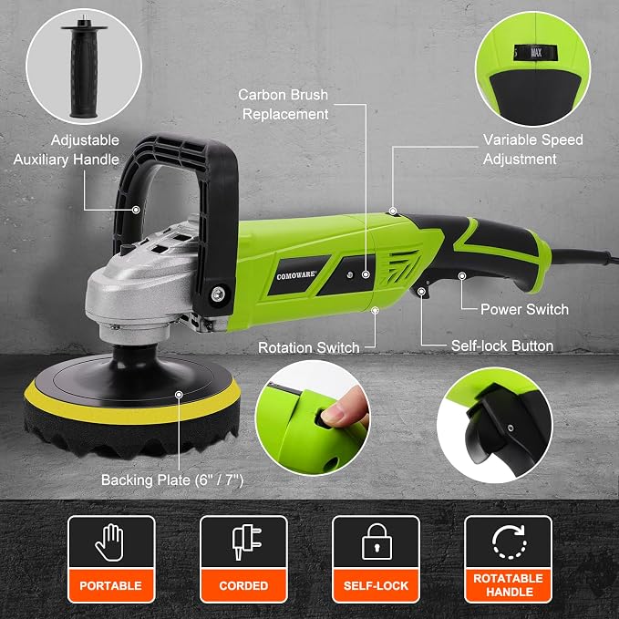 COMOWARE 1300W Professional Car Buffer Polisher - Image 2