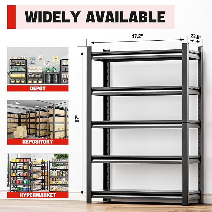 Metal Garage Shelving – 5 Shelf Heavy Duty Storage Rack - Image 2