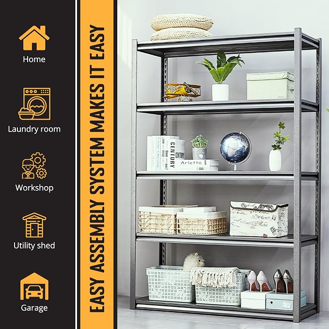 Rigma 5 Tier Garage Shelf, Heavy Duty Steel Shelving Unit, Adjustable Metal - Image 3