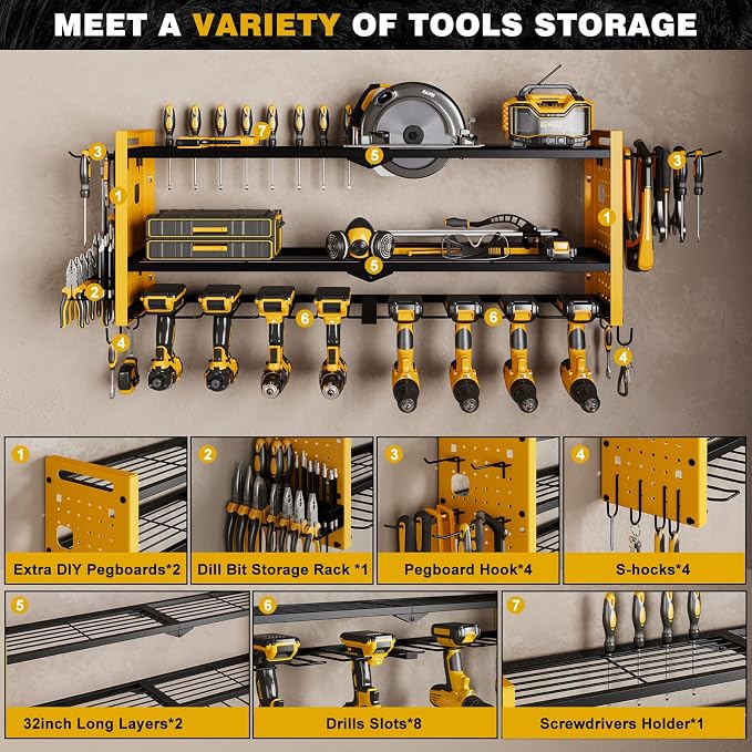 Power Tool Organizer Wall Mount, Cordless Drill Hanger Storage Rack 8 Drill - Image 3