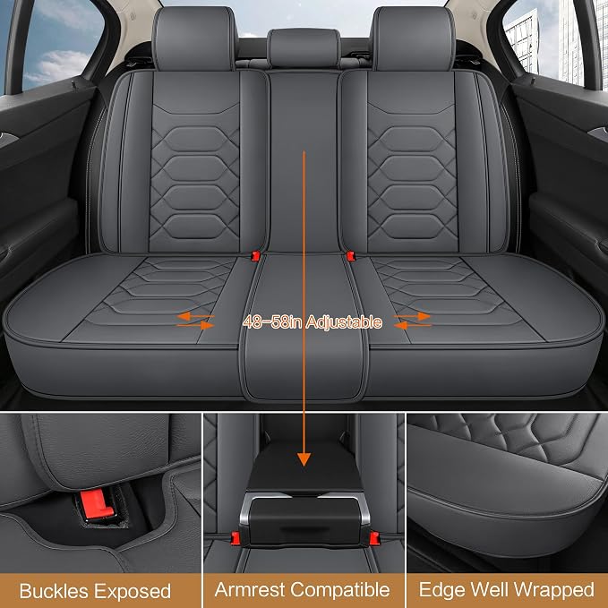 Pariitadin Leather Car Seat Covers Full Set, Waterproof Breathable Faux Leather - Image 3