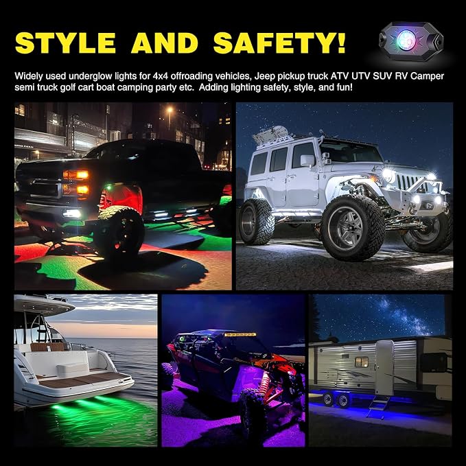 Nilight RGB LED Rock Lights Kit, 4 pods Underglow Multicolor Neon Light Pod - Image 7