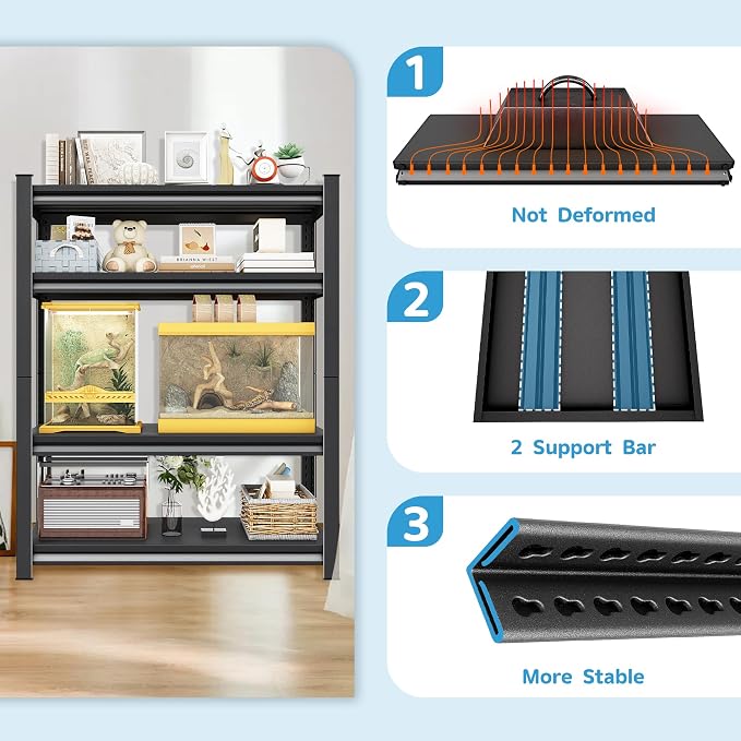 4-Tier Heavy Duty Metal Shelves, Industrial Style, Heavy-Duty Garage Storage - Image 7
