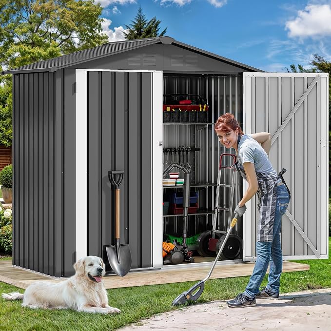 DWVO 6x4ft Storage Shed for Outdoors, Metal Sturdy Weatherproof Tool Locker - Image 3