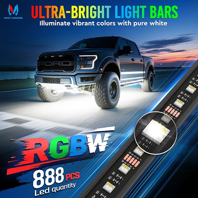 MICTUNING U8 RGBW Underglow LED Light Bars 888 Ultra-Bright LEDs, Dual Remotes - Image 2