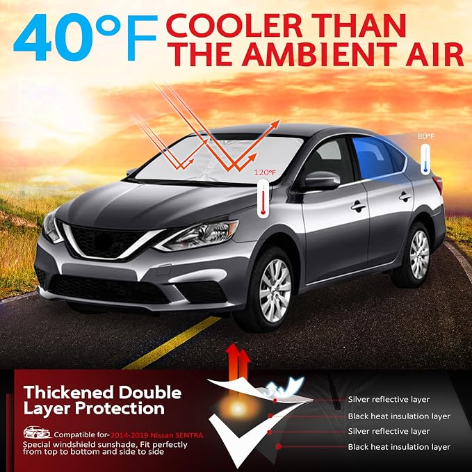 KAYZT Windshield Sun Shade for 2014-2019 Nissan Sentra Foldable Sunshade Front - Image 2