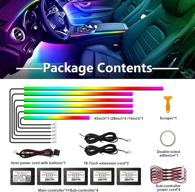 WEBUPAR Dreamcolor Acrylic Car Lights, 6 in 1 LED Strip Lights - Image 5