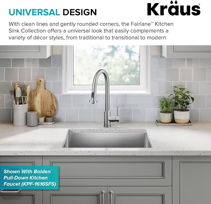 KRAUS Fairlane 25-inch Undermount Single Bowl 18-Gauge Stainless Steel Kitchen - Image 5