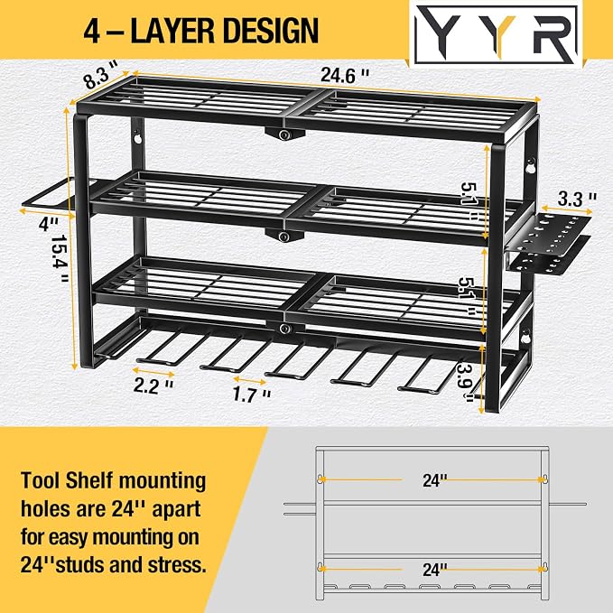 YYR 4 Layer Power Tool Organizer Wall Mount, Cordless Drill Hanger Storage Rack - Image 2