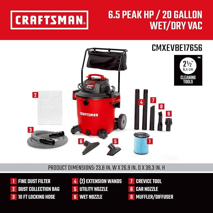 CRAFTSMAN CMXEVBE17656 20 Gallon 6.5 Peak HP Wet Dry Vac - Image 3