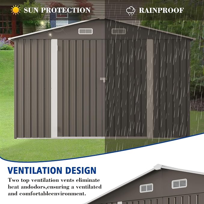 10x8 FT Outdoor Storage Shed, Metal Shed W/Window, Garden Storage Shed - Image 9