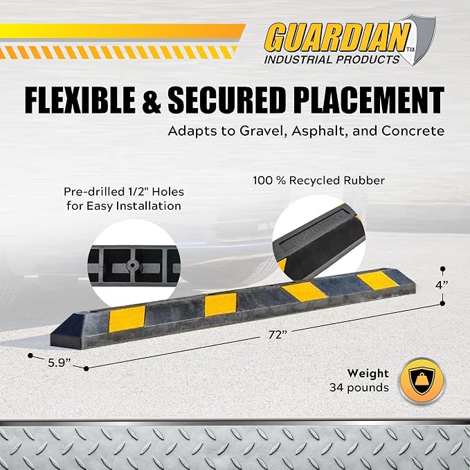 Guardian Parking Stop, 6 Foot Long Rubber Curb - Image 3