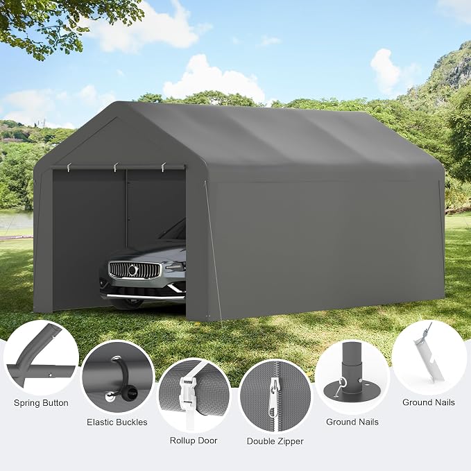 Carport, 10‘ x 20’ Heavy Duty Portable Garage All-Season Car Canopy w/Removable - Image 3