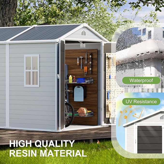 8x6 FT Outdoor Storage Shed, Waterproof Resin Shed - Image 5