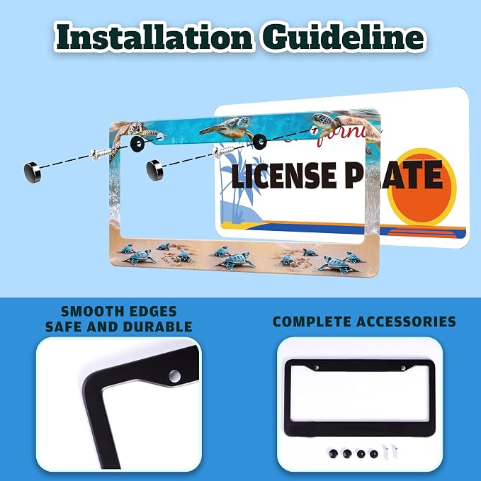 Sea Turtle License Plate Frame Seaside Beach Stainless Steel License Plate - Image 4