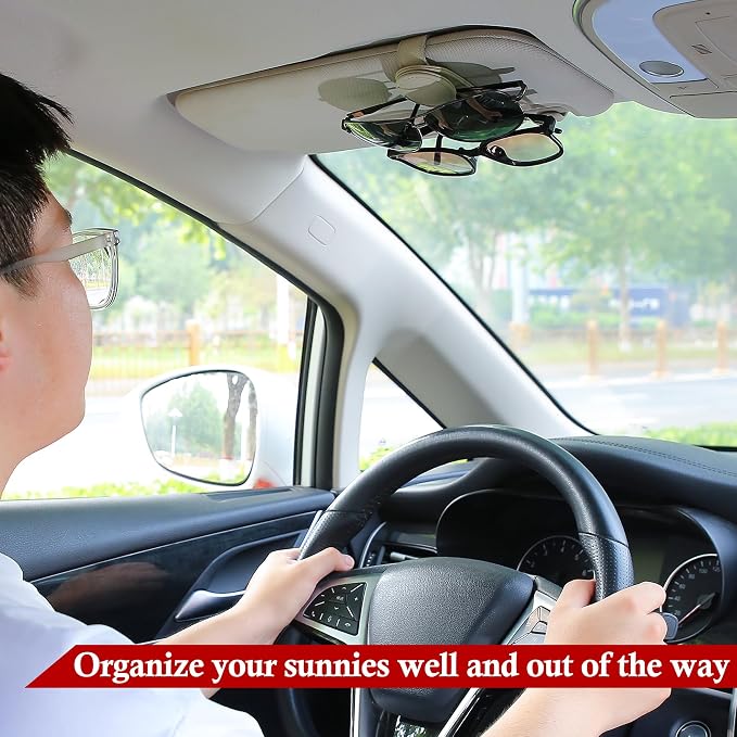 KIWEN 2 Pack Sunglasses Holder for Car Visor, Magnetic Leather Sunglass - Image 7