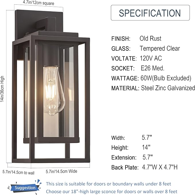 14" Outdoor Wall Light Fixtures Waterproofed Exterior Lantern W/Sturdy - Image 5