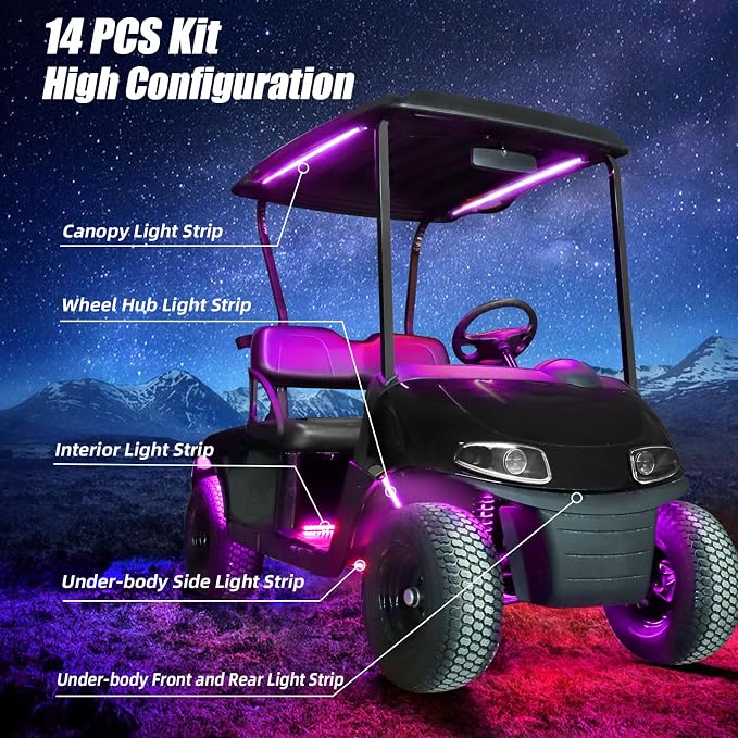 Roykaw Golf Cart Underglow LED Strip Lights Accent Neon Lighting Kit w/Canopy - Image 3