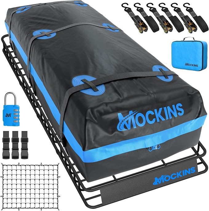Mockins XL 84"x39"x6" Extendable Roof Rack Cargo Carrier & 35 CuFt Waterproof by Mockins