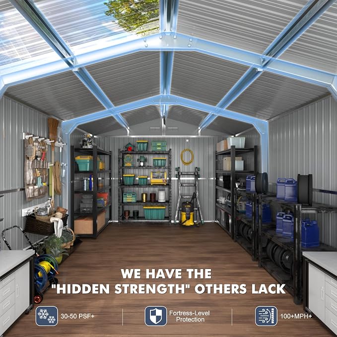 Metal Shed 10x16 FT Large with Customizable Skylight and Reinforced Steel Frame - Image 4