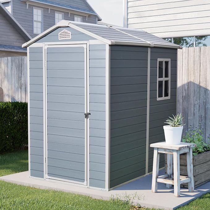 4x6 FT Outdoor Storage Shed, Resin Garden Shed by BNSPLY